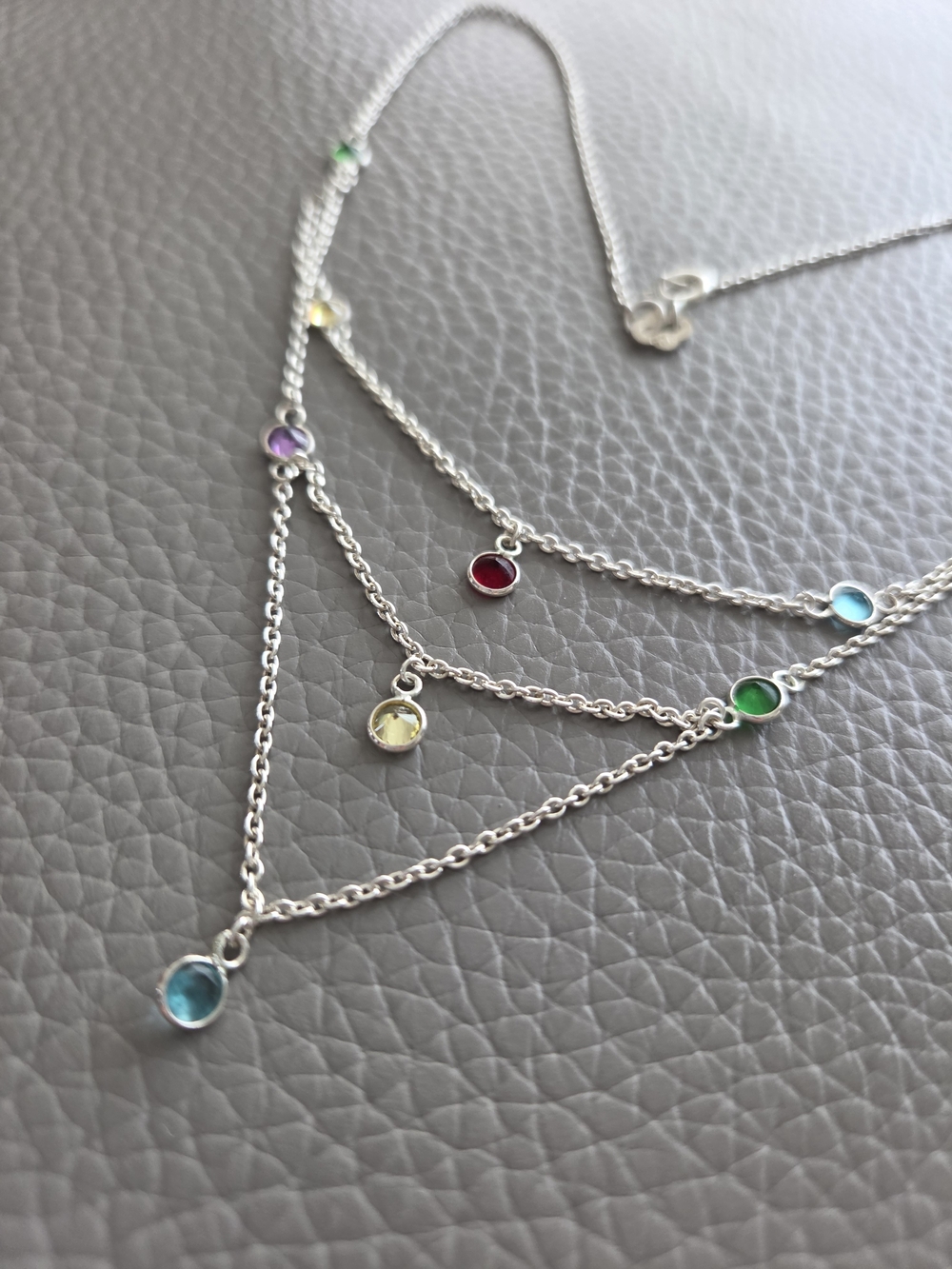 Delicate Multicolor Crystal Layered Silver (925) Necklace